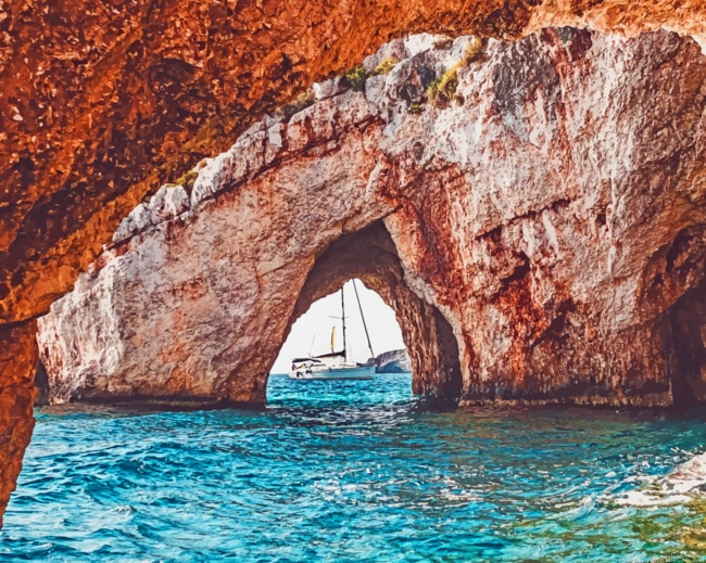Boat In Blue Caves Zakynthos Oceans Painting By Numberss.png