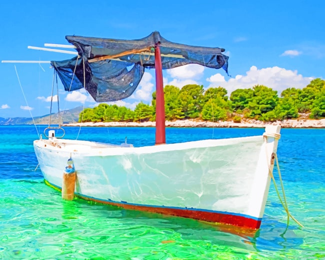 Boat In Croatian Beach Seascapes Painting By Numberss.png