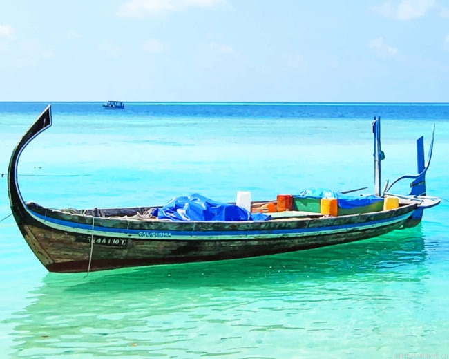 Boat In Maldives Ocean Seascapes Painting By Numberss.png