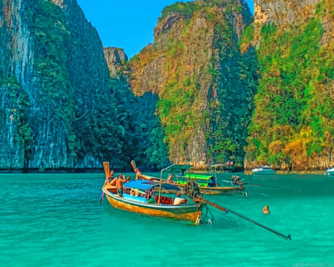 Boat Sailing In Phi Phi Islands Seascapes Painting By Numberss.png