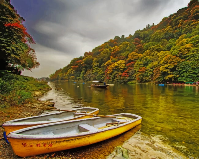 Boats In River Shore Landscapes Painting By Numberss.png