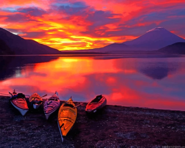 Boats On The Side Of A Lake Seascapes Painting By Numberss.png