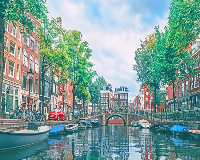 Boats Parked On River Painting By Numberss.png