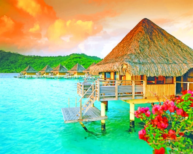 Bora Bora Hut Islands Painting By Numbers.png