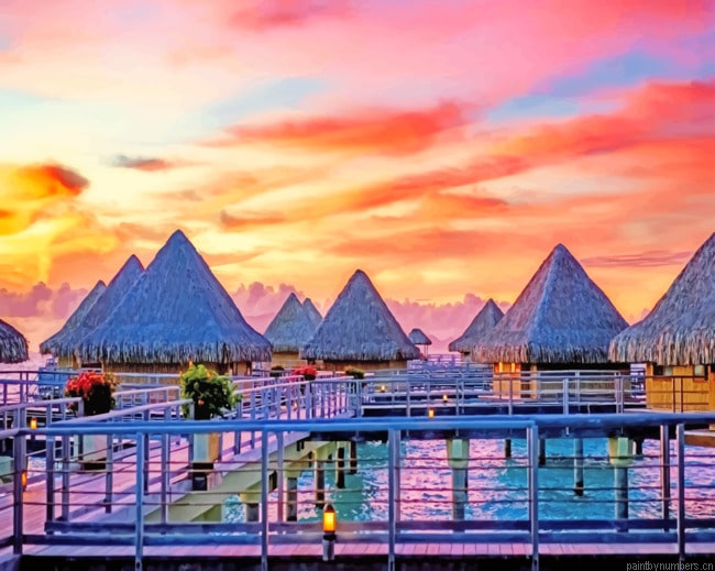 Bora Bora Twilight Huts Landscapes Painting By Numbers.png