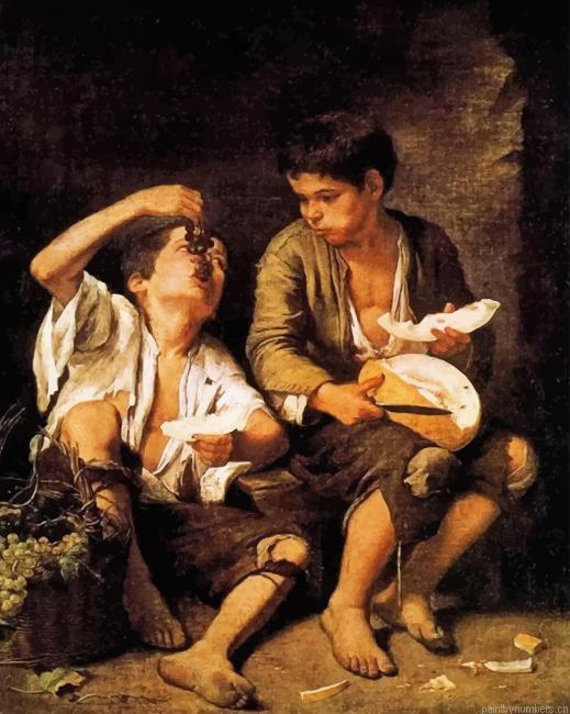Boys Eating Grapes And Melon Painting By Numberss.png