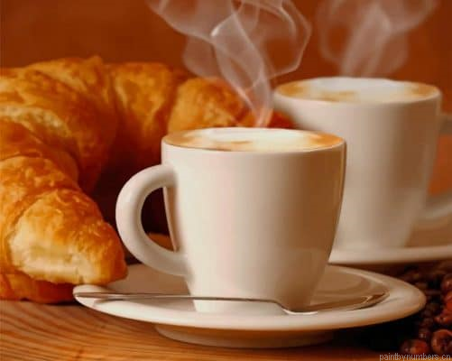 Breakfast With Coffee And Croissants Food Painting By Numbers.png