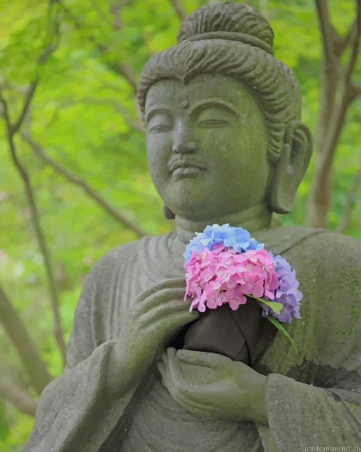 Buddha Statue With Flowers Painting By Numberss.png