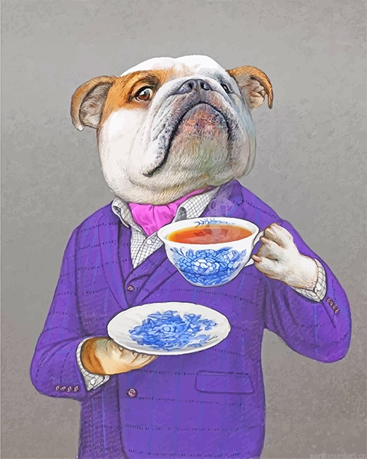 Bulldog Drinking Coffee Animals Painting By Numberss.png