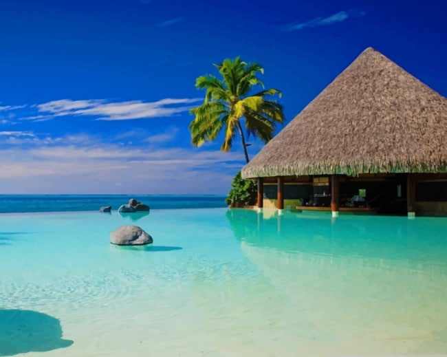 Bungalow In Blue Ocean Seascapes Painting By Numberss.png