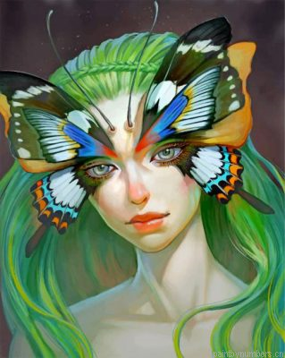 Butterfly Green Girl Painting By Numbers.png