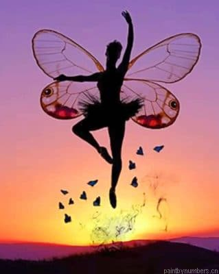 Butterfly Woman Flying Silhouette Painting By Numbers.png