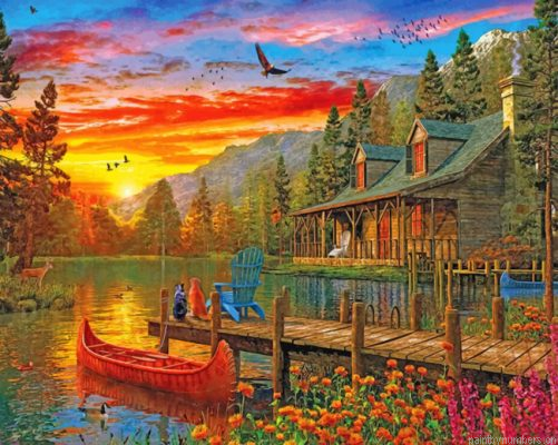 Cabin Evening Sunset Painting By Numbers.png