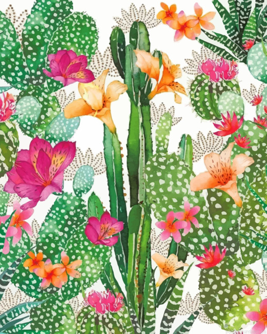 Cactus And Flowers Art Painting By Numbers.png