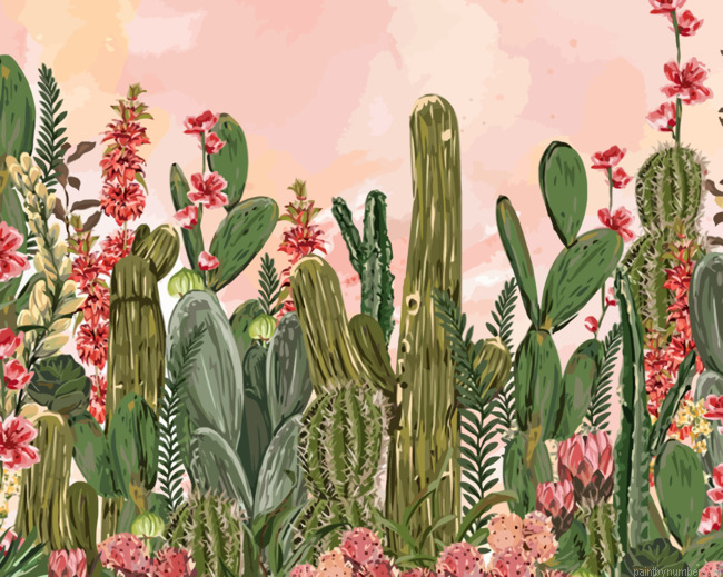 Cactus And Roses Art Painting By Numbers.png