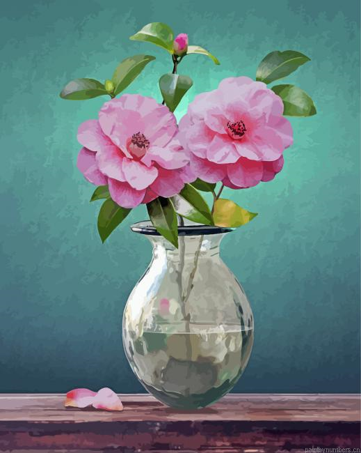 Camellia Flowers Vase Painting By Numberss.png