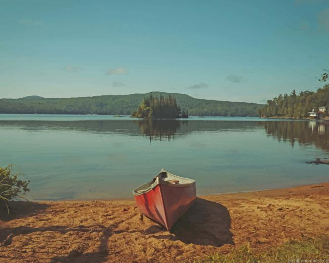 Canoe Placed On Beach Side Painting By Numberss.png