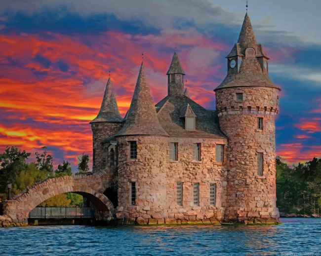 Castle In Sunset And Landscape Buildings Painting By Numberss.png