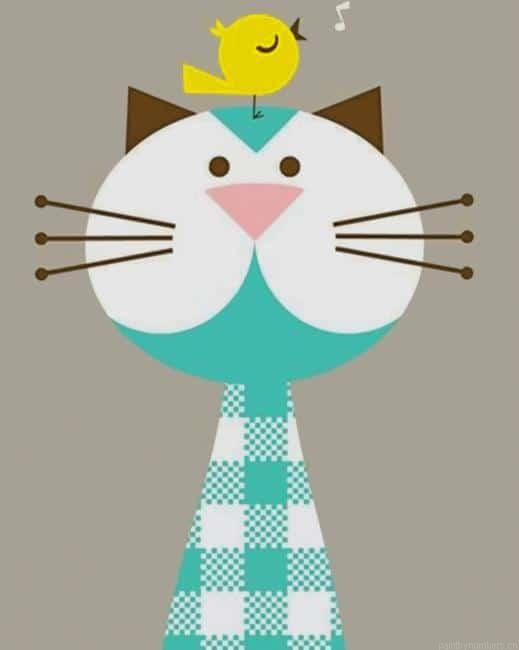 Cat And Bird Illustrations Painting By Numberss.png