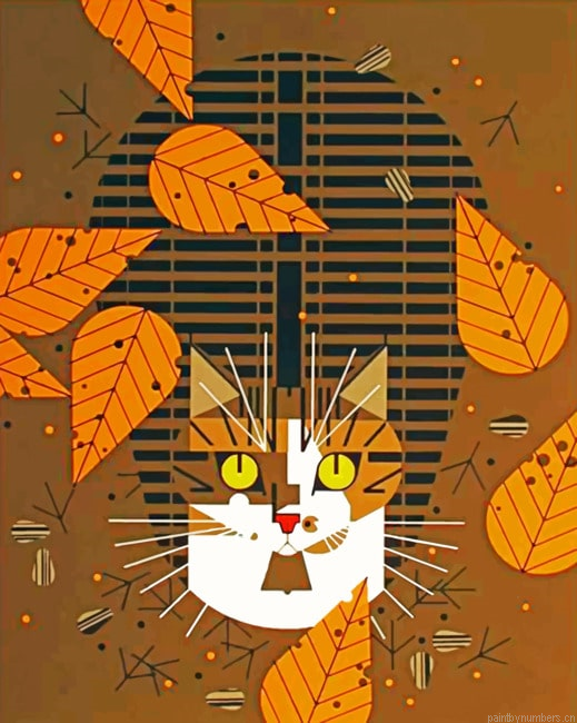 Cat And Leaves Painting By Numbers.png