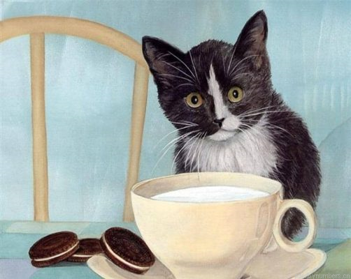 Cat Drinking Milk Painting By Numbers.png