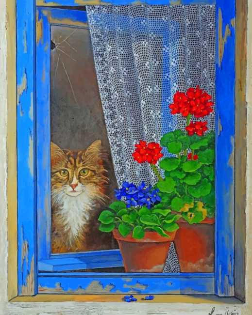 Cat Looking Through The Window Painting By Numbers.png
