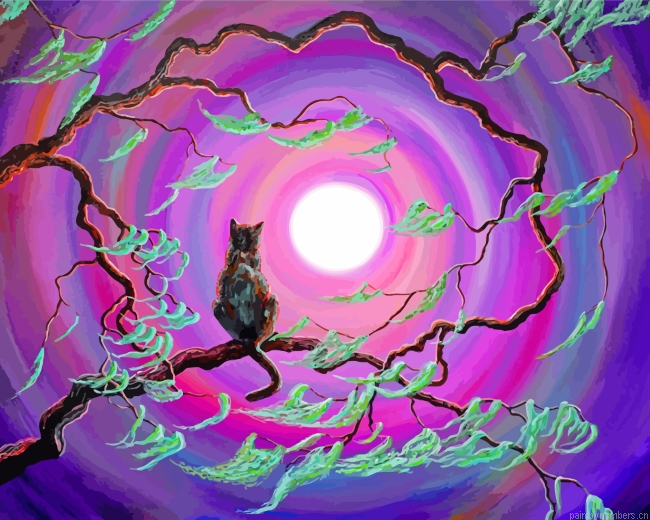 Cat On Tree Branch Painting By Numberss.png