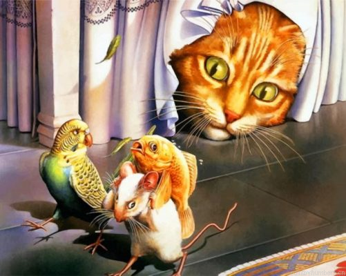 Cat Watching A White Mouse Painting By Numbers.png