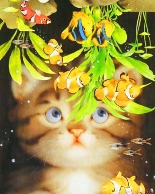 Cat Watching Clown Fishes Painting By Numbers.png