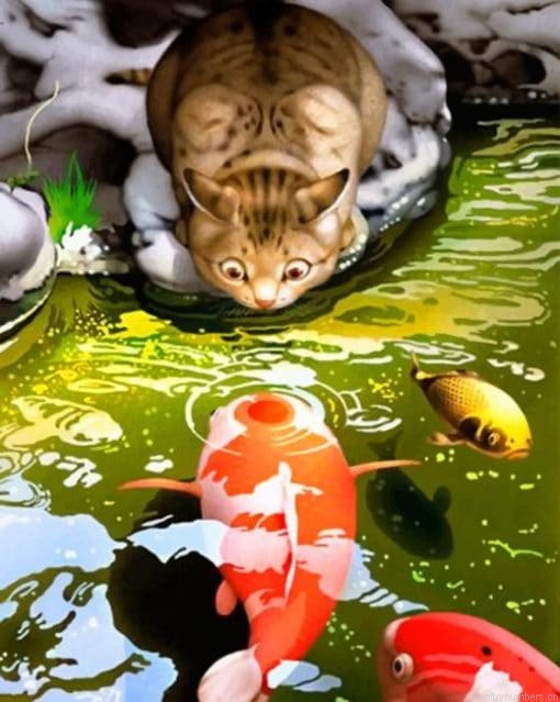 Cat Watching Koi Fish Painting By Numbers.png