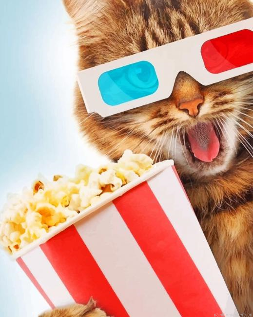 Cat Watching Movie Animals Painting By Numberss.png