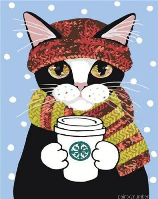 Cat Winter Coffee Painting By Numbers.png