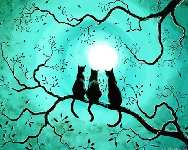 Cats Sitting On Branch Painting By Numberss.png