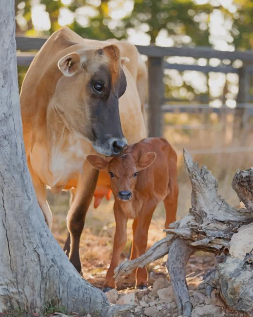 Cattle With Her Baby Animals Painting By Numberss.png