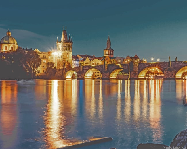 Charles Bridge At Night Cities Painting By Numberss.png
