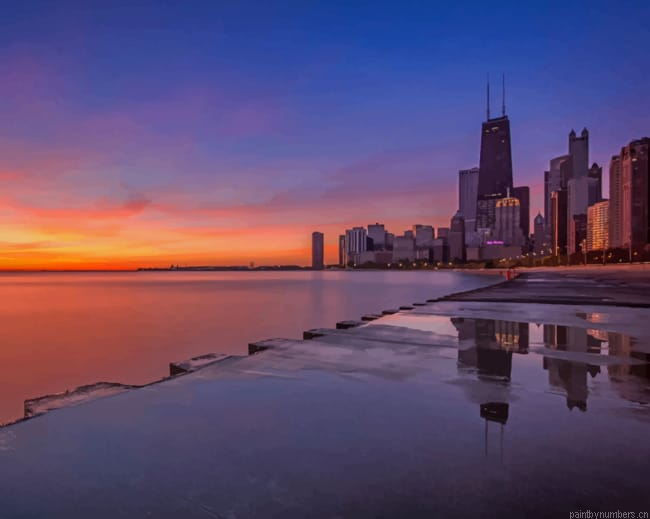 Chicago Sunset Cities Painting By Numberss.png