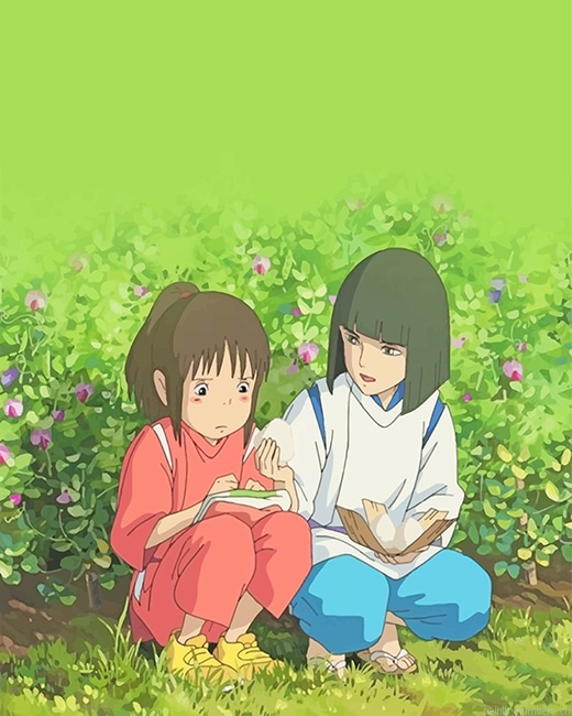 Chihiro And Haku Talking Spirited Away Painting By Numberss.png