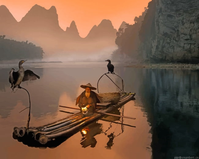 Chinese Man On A Boat Painting By Numberss.png