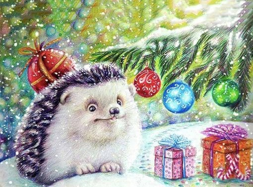Christmas Hedgehog Animals Painting By Numberss.png