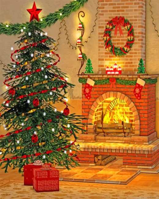 Christmas Tree And Fireplace Painting By Numberss.png