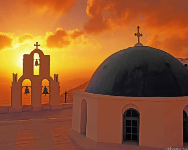 Church Bells At Sunset Buildings Painting By Numberss.png