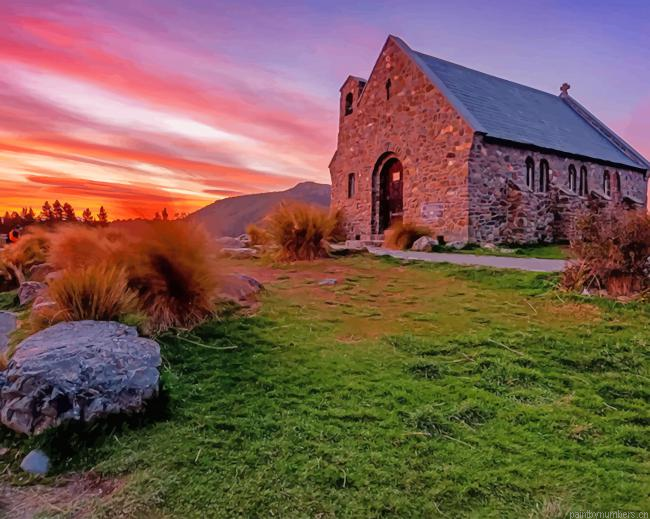 Church Of Good Shepherd Sunset Painting By Numbers.png