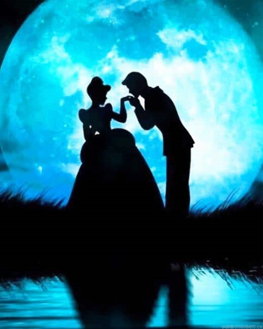 Cinderella And Prince Charming Moon Silhouette Painting By Numberss.png