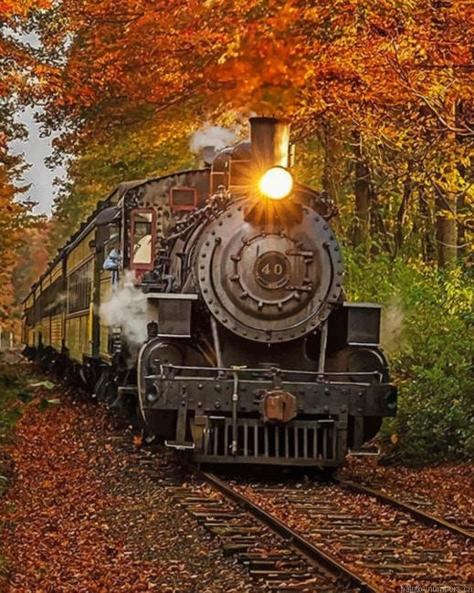 Classic Train In Fall Painting By Numberss.png