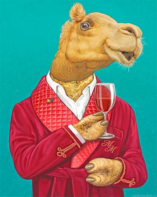 Classy Camel Drinking Wine Animals Painting By Numberss.png