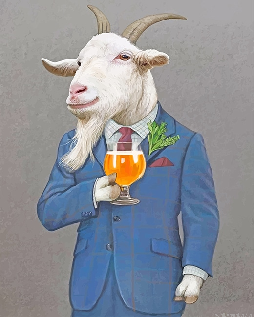 Classy Goat Drinking Juice Animals Painting By Numberss.png