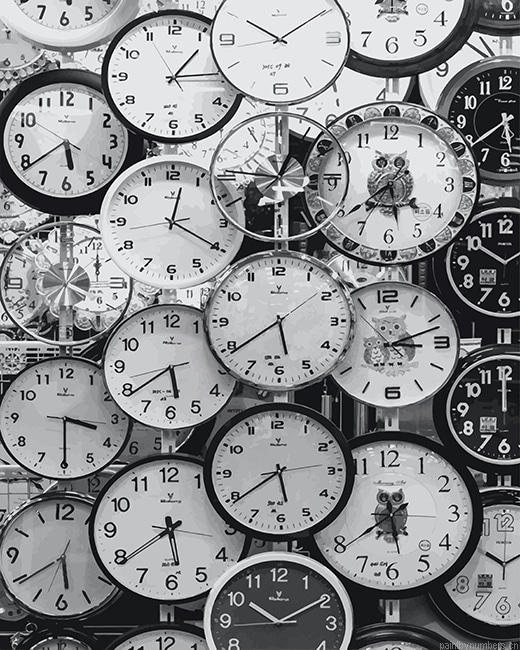 Clocks Time Black And White Painting By Numberss.png