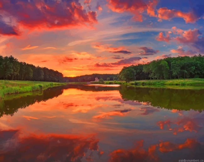 Cloudy Sunset And Trees Landscapes Painting By Numberss.png