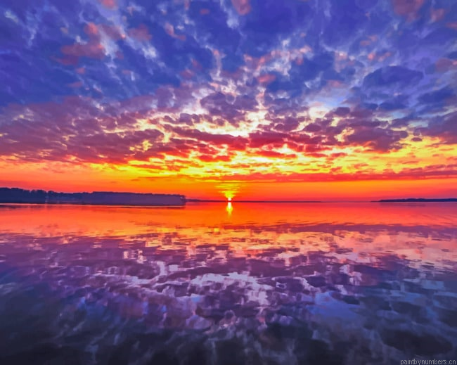 Cloudy Sunset Reflection Seascapes Painting By Numberss.png