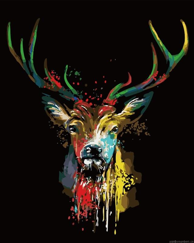 Colored Deer In Dark Animals Painting By Numbers.png